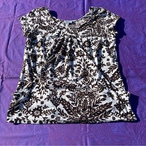 Floral Print Women's Top - Brown and White